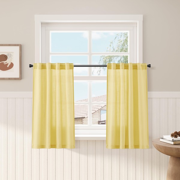 Yellow Linen Cafe Curtains Linen Kitchen Curtains 24 Inch Length