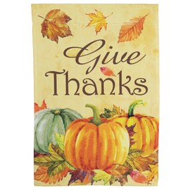Pumpkins and Leaves "Give Thanks" Fall Harvest Outdoor Garden Flag - 18" x 12.5"