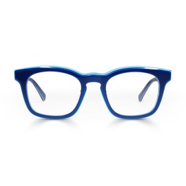 eyebobs Humble Narrator Premium Readers for Women and Men | Square Eye Glasses | Blue Front and Temples | 1.00