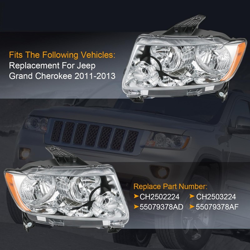 RUIANOMG Headlights Assembly Replacement For Jeep Grand Cherokee 2011 2012