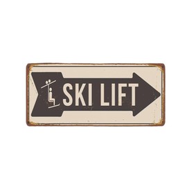 Ski Lift Tin Sign, Ski Lift Signs, Vintage Style Ski Lift Sign, Ski Signs, Skier Signs, Ski Decor, Directional Ski Lift Sign, Ski Art, Ski Decor 12 x 8 Inch