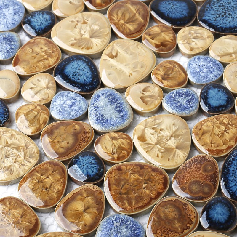 Blujellyfish Glazed Blue Mosaic Ceramic Pebble Porcelain Tile Swimming Pool