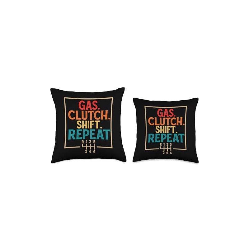 Gas. Clutch. Shift. Repeat. Stick 6-Speed Manual Driviving Throw Pillow
