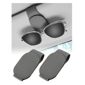 RISAKOGO Glasses Holder for Car, 2 Universal Sunglasses Holder, Car Leather Sunglasses Holder for Car Sun Visor (Grey)