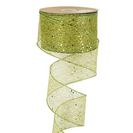 MEEDEE Green Glitter Ribbon Wire Mesh Ribbon with Sparkle Green Christmas Ribbon 2.5 Inch Green Wired Ribbon Moss Green Ribbon for Christmas Tree Decoration, Wreath Bow Making (25 Yards)