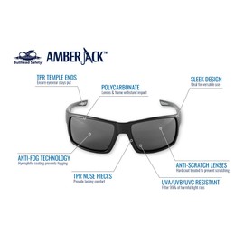 Bullhead Safety Amberjack Safety Glasses with Anti Fog and Scratch Resistant Lenses, Polycarbonate Protective Eyewear with UV Light Protection, Smoke Lenses, Matte Black Frame