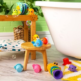 Bright Starts Splash, Splash Baby 15pc Bath Set - Waterproof Book, Rubber Ducky, Animal Toys and Stacking Cups, Unisex, 6 months+
