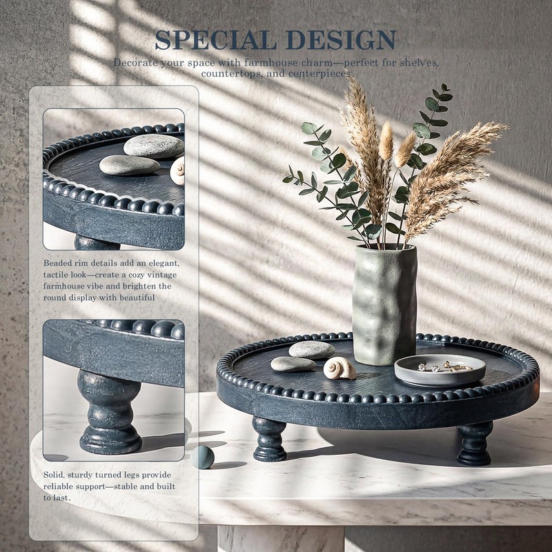 Beaded Wood Riser: Round Display Stand for Rustic Room Decor,