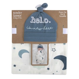Soft Cotton Baby Swaddle Wrap Blanket with Matching Hat or Headband Cap Set for Newborns and Infants (Starry)