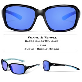 KastKing Alanta Polarized Sport Sunglasses,Gloss Black Sky Blue Frame, Smoke Base Cobalt Mirror, Aviators
