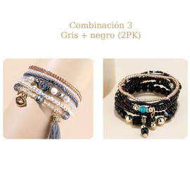 Pulseras de Cuentas Apilables, Pulseras de Cuentas Bohemias, Pulseras EláSticas Bohemias, Hechas A Mano, JoyeríA de ProteccióN de La Suerte 2PK para Día de la Madre, Día de San Valentín