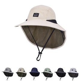 Baby Sun Hat with Neck Flap Kids Bucket Hats Adjustable Outdoor Fishing Beach Hat for Boys Girls Toddler Summer Adventure Beige