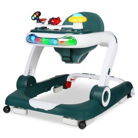 TODEFULL 6 in 1 Baby Walker, Baby Activity Walker for Toddler, Push Walker w/Adjustable Height Speed, Learning-Seated & Walk-Behind, Infant Walker w/Feeding Tray & Music Toys, Green