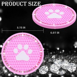 MEAJOO 2PCS Bling Car Cup Holder Coaster, Universal Dog/Cat Paw Auto Non-Slip Crystal Rhinestone Cup Holder Coaster, 2.75In Universal Non-Slip Recessed Car Interior Accessories (Pink & White)