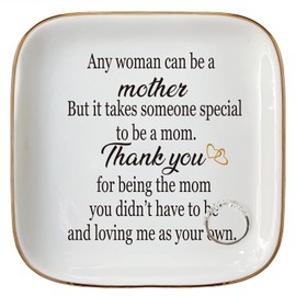 Scwhousi Jewelry Dish, Ceramic Ring Dish - White, for Earring, Ring, Necklace - Ideal Mother's Day, Wedding, Birthday, Valentine's Day Gift - Stepmom, Bonus Mom Appreciation, 4.4x4.4 inches
