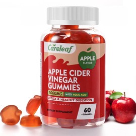 careleaf Apple Cider Vinegar Gummies 60 Counts 1000mg AVC with Vitamin B6 Vitamin B12 for Metabolism, Digestion, Detox, Gut & Immune Health