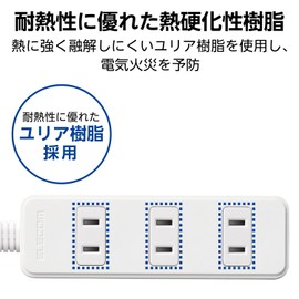 Elecom T-TS02-2420WH Power Cord, 4 Outlets, Swing Plug, 6.6 ft (2 m), White