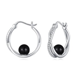 HOPEEZZ Black Onyx Earrings for Women Sterling Silver Black Onyx Hoop Earrings Jewelry Gift for Women (black onyx)