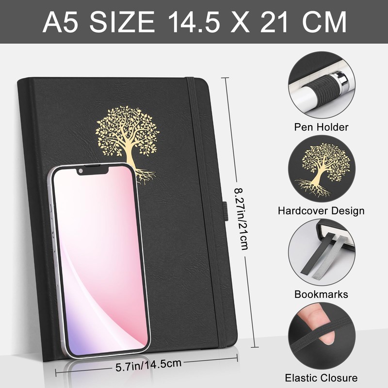 EMSHOI Dotted Notebook A5-100 GSM Hardcover Leather Dotted Journal with