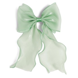 Bow Hair Clips for Women, Large Shiny Mint Green Bow Hair, French Long Tail Bows Hair Clip, Coquette Bows Hair Accessories for Girls