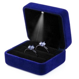 GBYAN 2 Slots Ring Box with LED Light for Wedding Ceremony Velvet Couple Ring Box Jewelry Box for Engagement