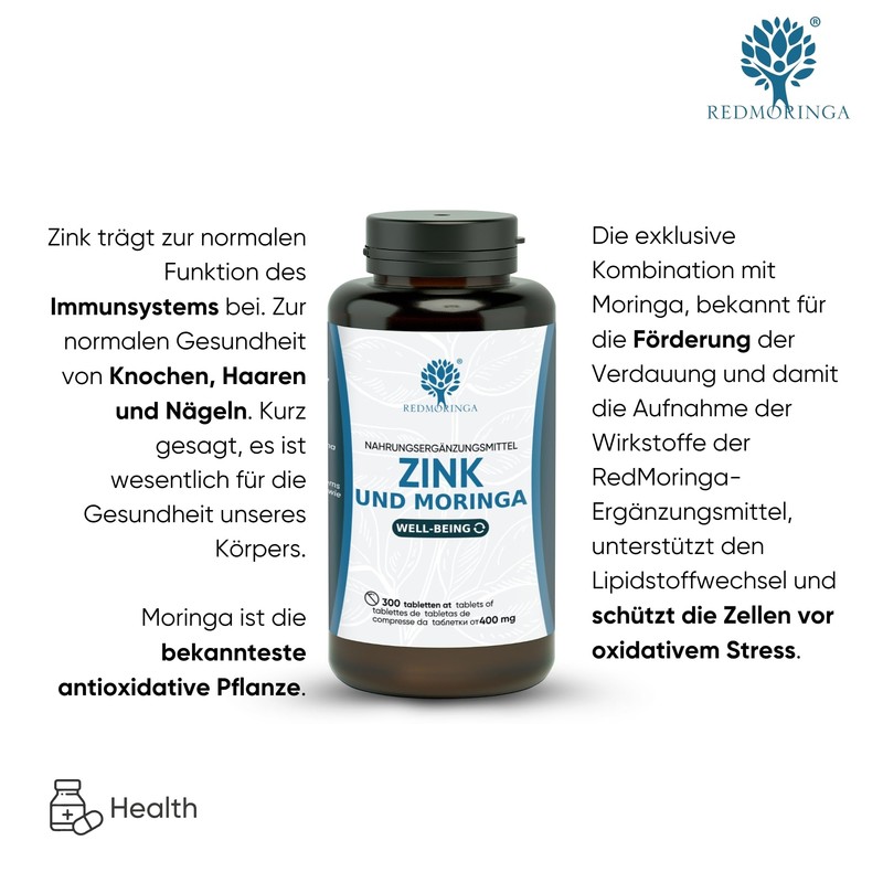 RedMoringa® Zinc Tablets 15 mg - 300 Vegan Tablets -
