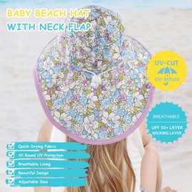 Pesaat Baby Sun Hat Girls with UV Protection Sun Hat Baby Boy with Neck Protection Summer Hat Children Baby Hat Summer, Floral Violet
