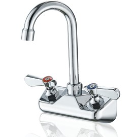 Bathfinesse Kitchen Sink Faucet Wall Mount 4" Center Commercial Kitchen Sink Faucet with 3-1/2" Gooseneck Spout Two Lever Handles Brass Constructed Mixer Tap Chrome Polished