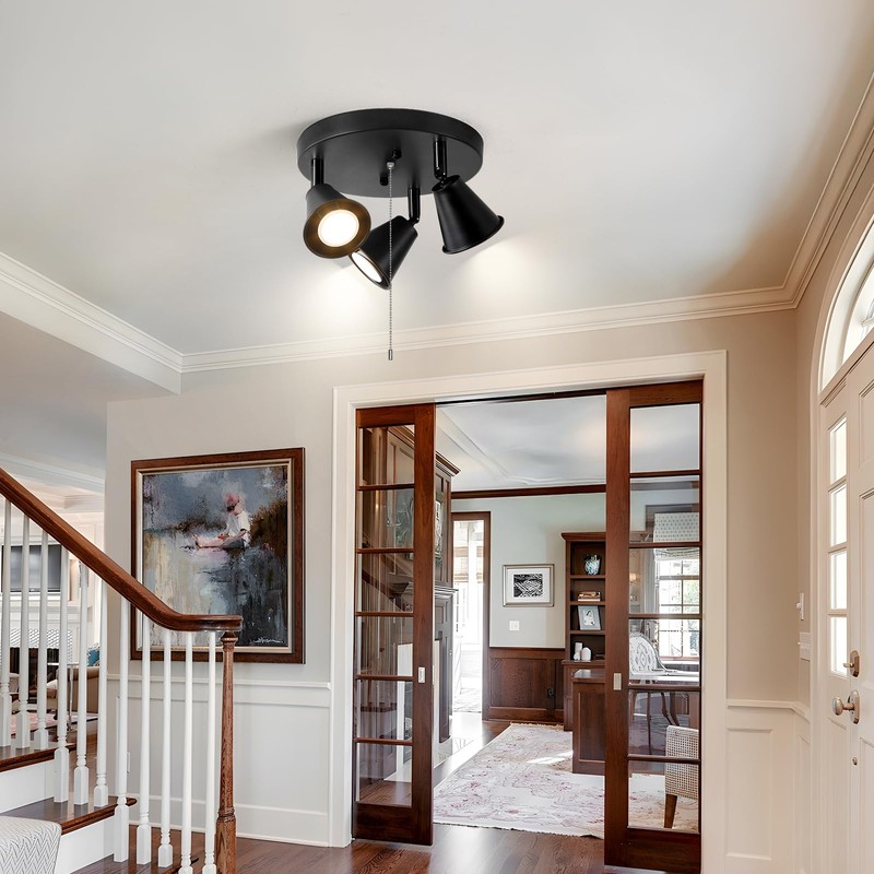 SEEBLEN 3-Light Industrial Directional Track Lighting with Pull Chain On/Off,