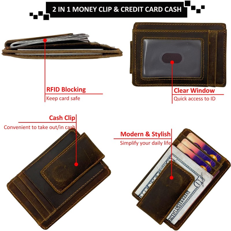 HOPSOOKEN Money Clip RFID Front Pocket Wallet Men Leather Slim