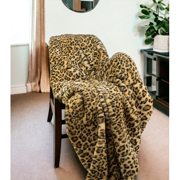 HomeRoots 50" X 70" Brown and Black Faux Fur Leopard
