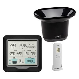 TFA Dostmann Rain Pro Wireless Weather Station, 35.1160.01, with Rain Gauge and Outdoor Sensor, Weather Forecast, Indoor/Outdoor Temperature, Humidity, Adjustable Alarm States, Black