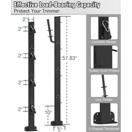 Koutemie 4 Place Weed Eater Rack for Open Trailer, Weedeater Rack with Lockable Hasp Mount on Landscape Trailer Truck, Enclosed Trimmer Racks Carrier with Trim Line Holder for Yard Lawn Tool Equipment