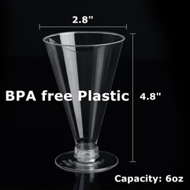 ToppYuanZea 60 Pack Clear Dessert Cups wtih Spoon, 6 oz Disposable Plastic Martini Glasses, Reusable Cocktail Shooter Glasses for Party Wine, Champagne, Parfait, Appetizers