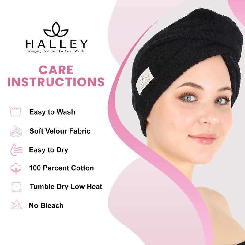 HALLEY Cotton Hair Towel Wrap (3 Packs) Super Absorbent Fast
