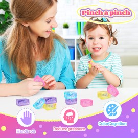 Stress Ball for Kids Adults, 4Pcs Squishy Toys Large Ice Cube Squeeze Ball with Sequin Fidget Toys for Stress Relief Boys Girls Gifts