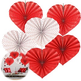 Happium 6 Pcs Paper Fan Valentines Day Decorations, Red Heart Paper Fans Set, for Valentines Decor Anniversary Wedding Party Bridal Shower Photo Backdrops