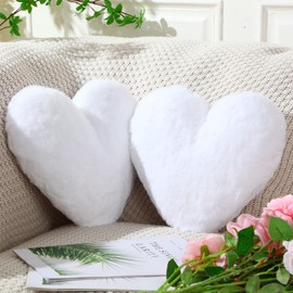 Marsui 2 Pcs Fluffy Heart Pillow Heart Shaped Pillow Plush Cute Heart Shaped Throw Cushion Stuffed Heart Decorative Pillow Gift Throw Pillow for Christmas Couch Bed Sofa Women(White)