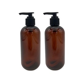 Natural Farms Botellas ámbar Boston de 8 onzas, sin BPA, paquete de 2 recipientes vacíos rellenables, aceites esenciales, aromaterapia, bomba negra, fabricada en los Estados Unidos