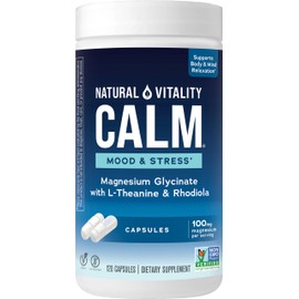 Natural Vitality Calm® Mood & Stress Relief Capsules, Magnesium Glycinate Supplement, 120 Caps