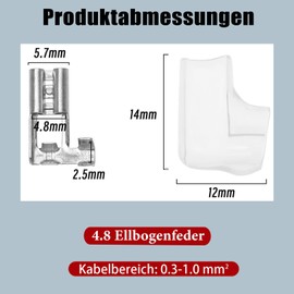 Pack of 60 Cable Lugs Flat Connectors, 4.8 mm 90° Angled with 60 Pieces Insulated Blade Receptacles, Spade Connectors Crimp Terminal, Shrink Blade Receptacle, for Devices Switches, Quad Scooters