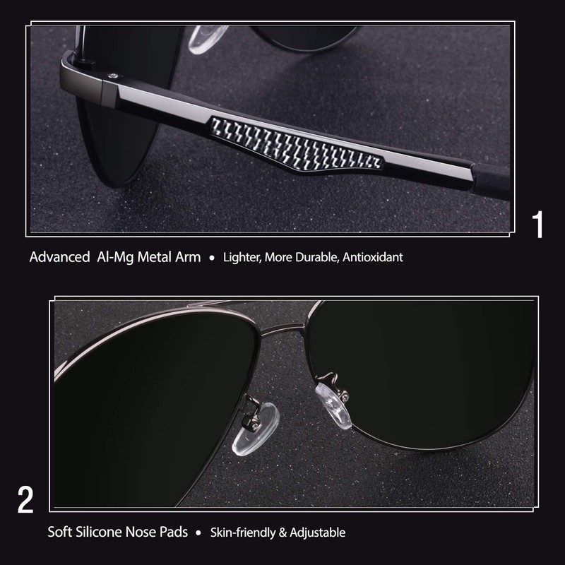 GQUEEN MOS1 Men's Polarised Aviator Sunglasses UV400 Aviator Aviator, Grey
