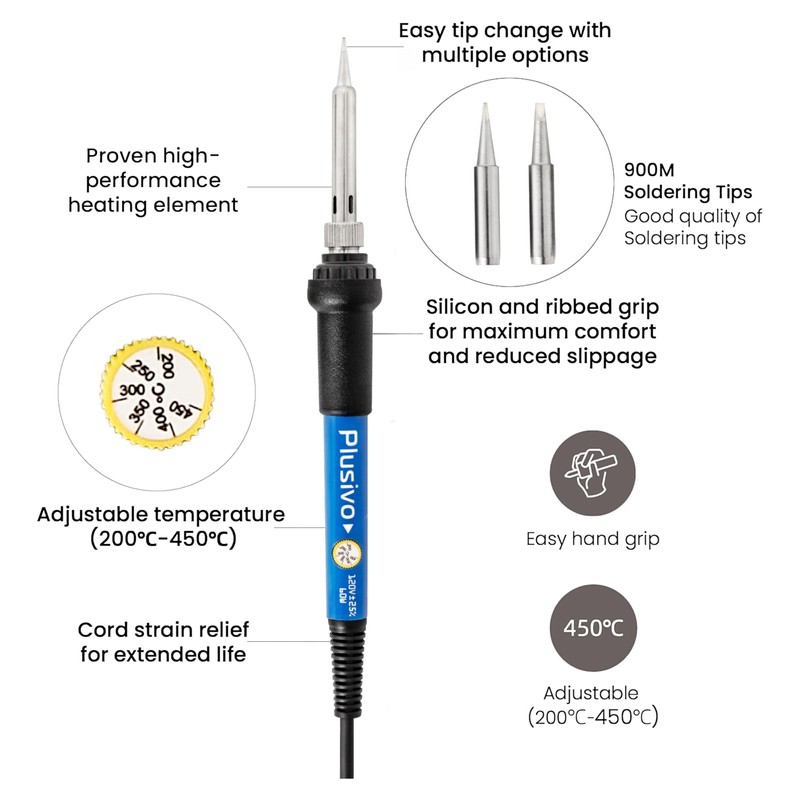 Soldering Iron Kit, 60W Adjustable Temperature 15-in-1, Solder Wire, 2