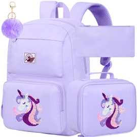 3PCS Girls Backpack, 18 Inch School Laptop Bookbag Teen College Water Resistant Backpack for Women-Uni Purple