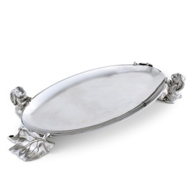 Arthur Court Metal Bunny Rabbit Centerpiece Serving Food Tray for Cheese Canapes Pastries Aluminum Easter Tray 21 inch x 9 inch