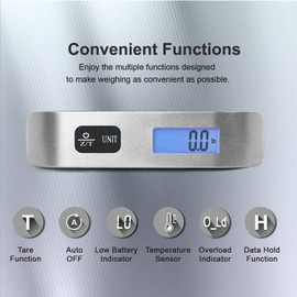 travel inspira Luggage Scale, Portable Digital Hanging Baggage Scale for Travel, Suitcase Weight Scale with Rubber Paint, 110 Pounds, Battery Included, Sliver, 2 Pcs