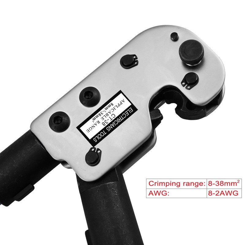 Heschen Ratchet Crimper Plier, CT-38, for 8-2AWG(8-38mm²) copper ring terminals,