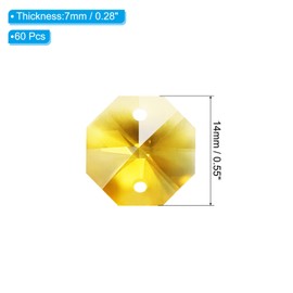 PATIKIL K9 Crystal Octagon Beads 2 Holes Pendants, 60 Pack 14mm Chandelier Prisms Parts Ornaments Hanging Beads for DIY Arts Crafts Decoration, Golden