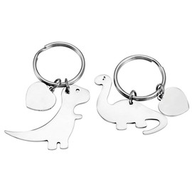 JSDDE Jewellery Engraved Customisable Stainless Steel Partner Keyring Brontosaurus Dinosaur Shape Keyring Gift, Stainless Steel, Heart (without engraving)