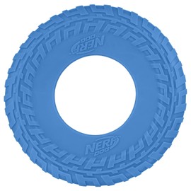Nerf Dog Rubber Tire Flyer Dog Toy, Frisbee, Lightweight, Durable, Floats in Water, Great for Beach and Pool, 10 Inch Diameter, For Medium/Large Breeds, Single Unit, Blue